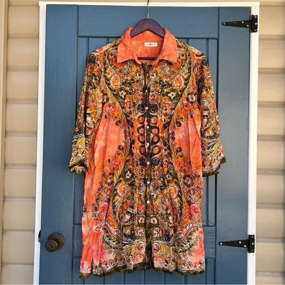 NATURAL LIFE Orange and Black Paisley Tunic Set Pants Top Women’s Size Large - Picture 3 of 11